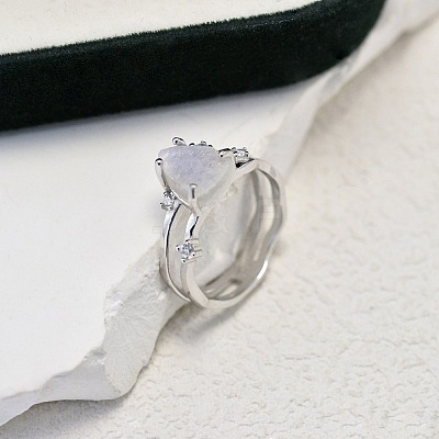 Triangle 925 Sterling Silver with Natural Moonstone Finger Rings FS-WGDF753-02-1