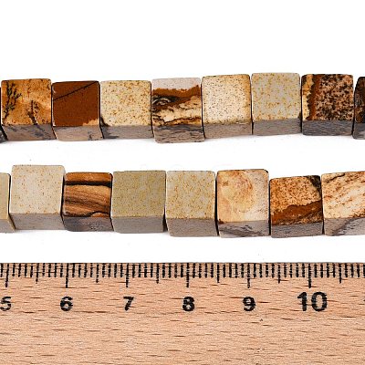 Natural Picture Jasper Beads Strands G-T139-8x8-27A-1