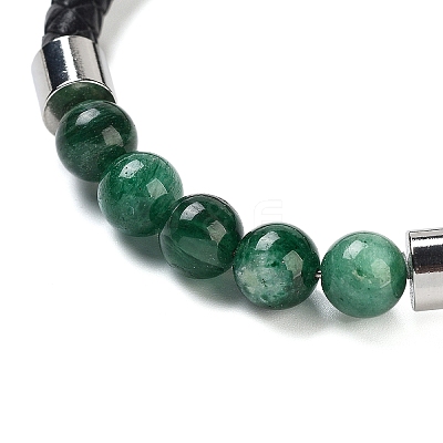 Natural Fuchsite Round Bead Braided Leather Cord Bracelets for Men Women BJEW-A009-11P-01-1