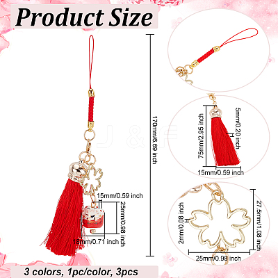 3Pcs 3 Colors Cartoon Lucky Cat Straps Mobile Phone Lanyard AJEW-OC0004-03-1