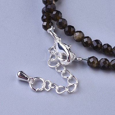 Natural Golden Sheen Obsidian Beaded Necklaces NJEW-K114-B-A19-1