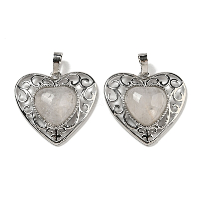 Natural Quartz Crystal Rock Crystal Peach Love Heart Pendants G-G158-01K-1