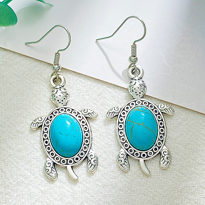 Tortoise Synthetic Turquoise Pendant Necklacres & Link Bracelets & Dangle Earring Sets FS-WG4B145-01-1