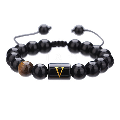 Natural Black Agate & Tiger Eye Round Beaded Adjustable Bracelets HL8029-22-1