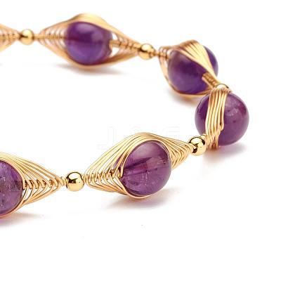Natural Amethyst Beaded Bracelets for Men Women BJEW-TA00012-03-1