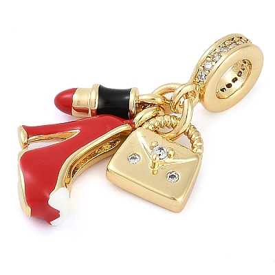 Rack Plating Brass Clear Cubic Zirconia Makeup European Dangle Charms X-KK-P287-34A-G-1
