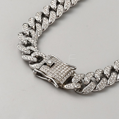Alloy Rhinestone Cuban Curb Chain Necklaces & Bracelets Sets SJEW-WH0007-08-1