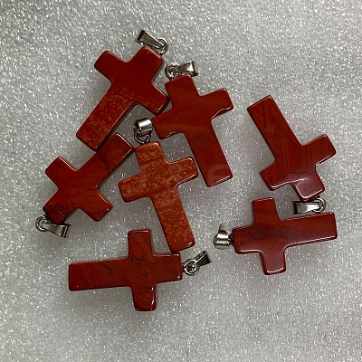 Natural Red Jasper Pendants G-PW0006-02P-12-1