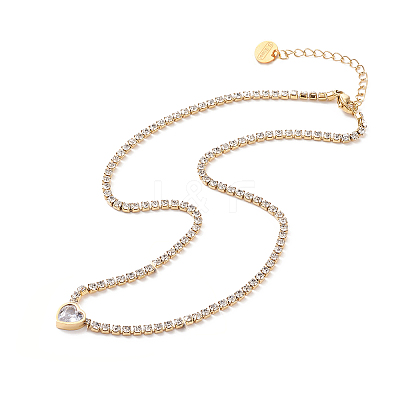 Crystal Rhinestone Heart Pendant Necklace with Tennis Chains NJEW-D296-04G-1