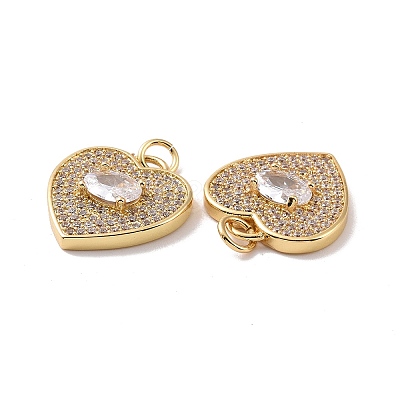 Heart Brass Micro Pave Cubic Zirconia Pendants KK-G435-01G-04-1