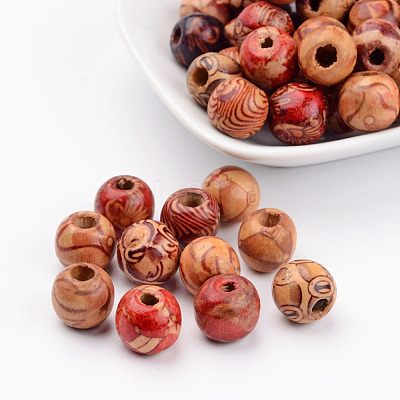 Round Printed Wood Beads X-WOOD-R243-13mm-M2-1