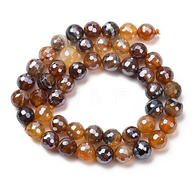 Electroplated Natural Agate Beads Strands G-B191-A07-8mm-13-1