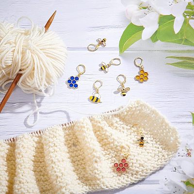 8Pcs 8 Style Bee & Honeycomb Dangle Leverback Earrings for Women HJEW-NB0001-36-1