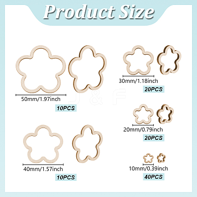 100Pcs 5 Styles Unfinished Wood Hollow Chips WOOD-GA0002-09-1