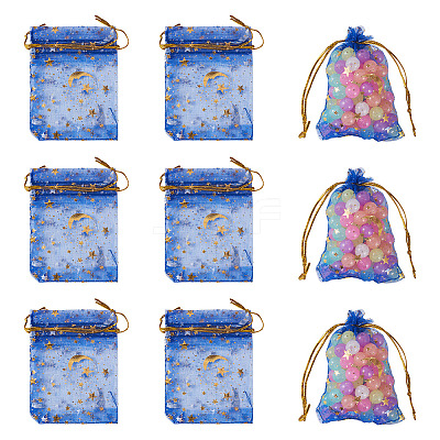 30Pcs Gold Stamping Moon Star Organza Drawstring Gift Bags ABAG-TA0002-21D-1