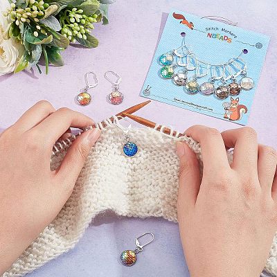 12Pcs 12 Colors Resin Figure of Fish Scale Charms Locking Stitch Markers HJEW-PH01506-1
