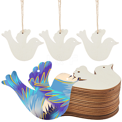 40Pcs Unfinished Wood Pendant Decoration BIRD-CP0001-01-1