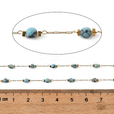 Handmade 304 Stainless Steel & Synthetic Turquoise Beaded Link Chains GL-CBA98C2-05G-1