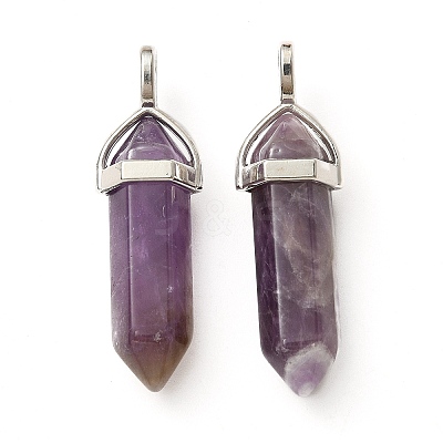 2Pcs Natural Amethyst Double Terminated Pointed Pendants G-YW0002-05B-1