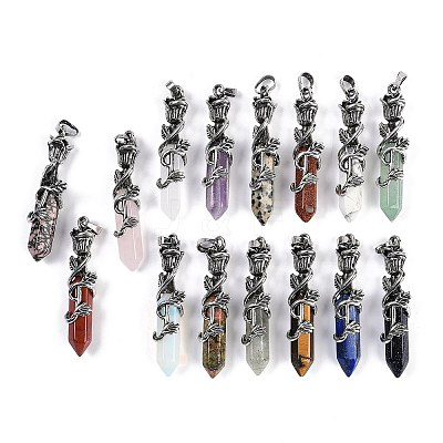 Natural & Synthetic Mixed Gemstone Faceted Double Termimal Pointed Big Pendants G-P547-03AS-A-1