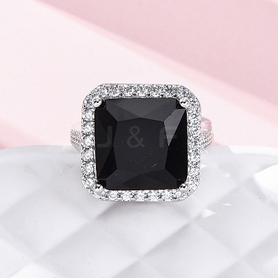 Brass Micro Pave Clear Cubic Zirconia Cuff Rings for Women RJEW-A062-04P-1