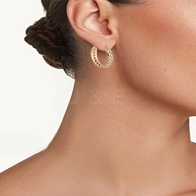 1Pair 201 Stainless Steel Leaf Wrap Hoop Earrings with 304 Stainless Steel Pin for Women EJEW-LP0011-01-1
