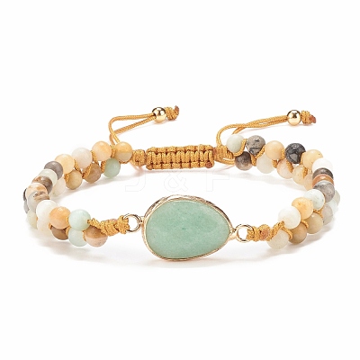 Teardrop Natural Green Aventurine Braided Bead Bracelet BJEW-JB08116-03-1