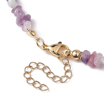 Natural Lepidolite/Purple Mica Stone Chip Beaded Necklace NJEW-JN04616-04-1