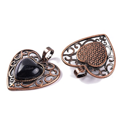 Synthetic Blue Goldstone Peach Love Heart Pendants G-G158-01-19-1
