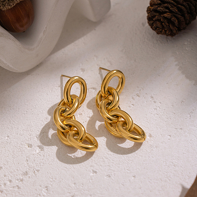 304 Stainless Steel Oval Chain Tassel Stud Earrings NM9874-1