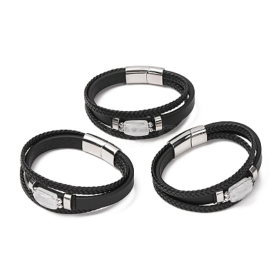 Natural Quartz Crystal & Braided Microfiber Leather Multi-strand Bracelets for Women Men GG-CBAEA55-01E-1