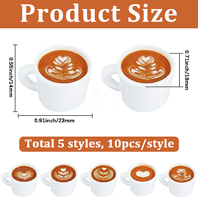 50Pcs 5 Styles Mini Resin Imitation Coffee Cup DIY-SC0033-38-1