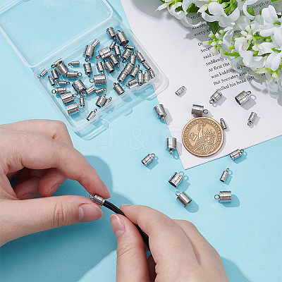 60Pcs 4 Styles 201 Stainless Steel Cord Ends STAS-UN0063-70-1