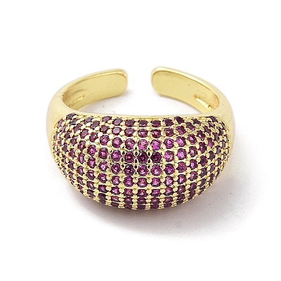 Brass with Cubic Zirconia Open Cuff Rings for Women RJEW-A035-16G-1