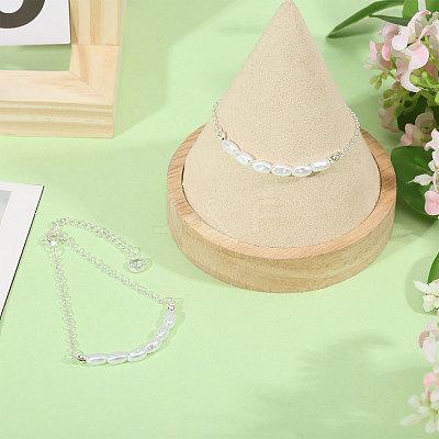 2Pcs Plastic Imitation Pearl Rice Beaded Anklets AJEW-CA0004-76S-1