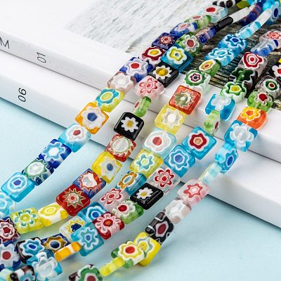 Square Handmade Millefiori Glass Beads X-LK-R004-52-1