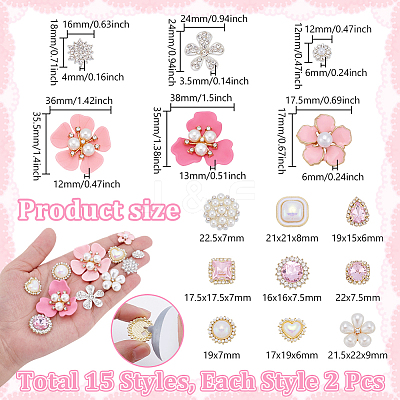 30Pcs 15 Styles Resin Rhinestone & Alloy Cabochons DIY-NB0014-60-1