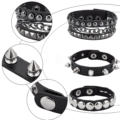 3Pcs Punk Style Imitation Leather Cord Bracelets BJEW-WH0014-076A-1