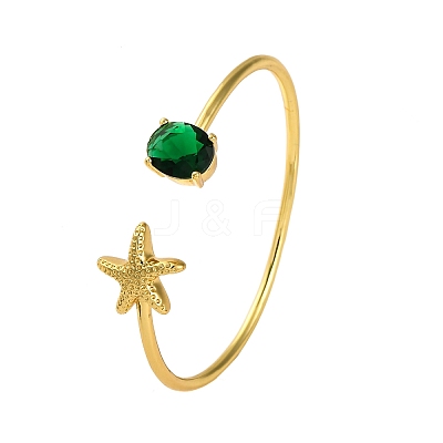 Starfish Rack Plating Brass Cuff Bracelets for Women BJEW-M040-04G-1