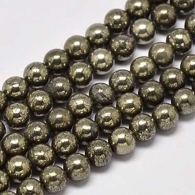 Natural Gold Pyrite Smooth Round Beads Strands G-F197-10-6mm-1