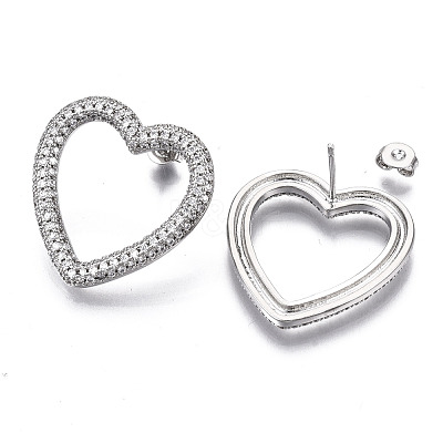Brass Micro Pave Clear Cubic Zirconia Stud Earrings EJEW-T046-012P-NF-1