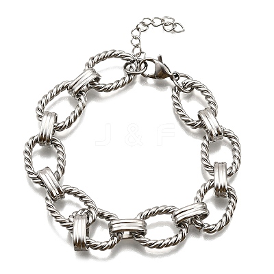 304 Stainless Steel Oval Link Chain Bracelets for Women BJEW-R021-09P-1