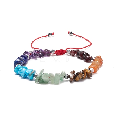 Natural & Synthetic Mixed Gemstone Chips Braided Bead Bracelet BJEW-JB08631-1