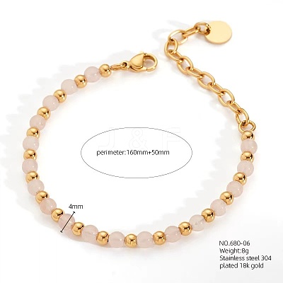 Bohemian Style Natural Rose Quartz Round Beaded Bracelets for Women JU9810-2-1