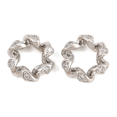 Twist Brass Clear Cubic Zirconia European Beads KK-B186-08P-1