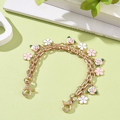 Alloy Enamel Peony Flower Charm Iron Purse Decorative Chains AL-CJ8E21-G-1