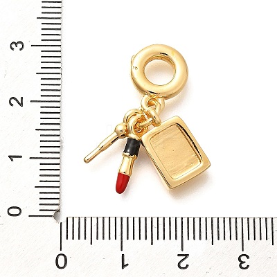 Brass Enamel Lipstick & Eyeshadow European Dangle Charms KK-U048-05G-03-1