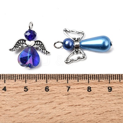60Pcs 5 Styles Tibetan Style Alloy Butterfly Bead & ABS Plastic Pearl & Glass Pendants PALLOY-CA00016-1