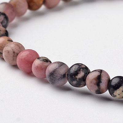 Natural Rhodonite Round Bead Stretch Bracelets BJEW-L594-B06-1