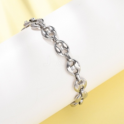 304 Stainless Steel Coffee Bean Link Chain Bracelets for Women Men BJEW-F529-10A-P-1